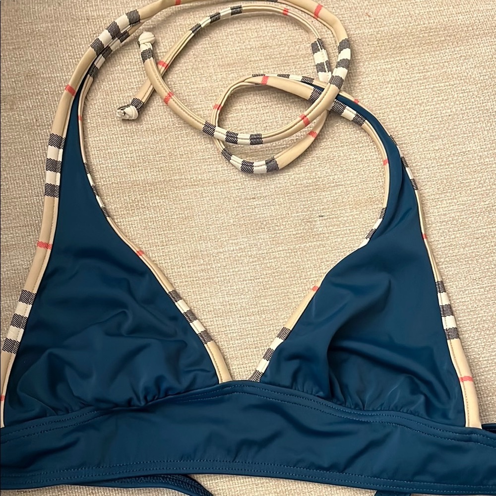 Burberry Navy and Beige Striped Bikini